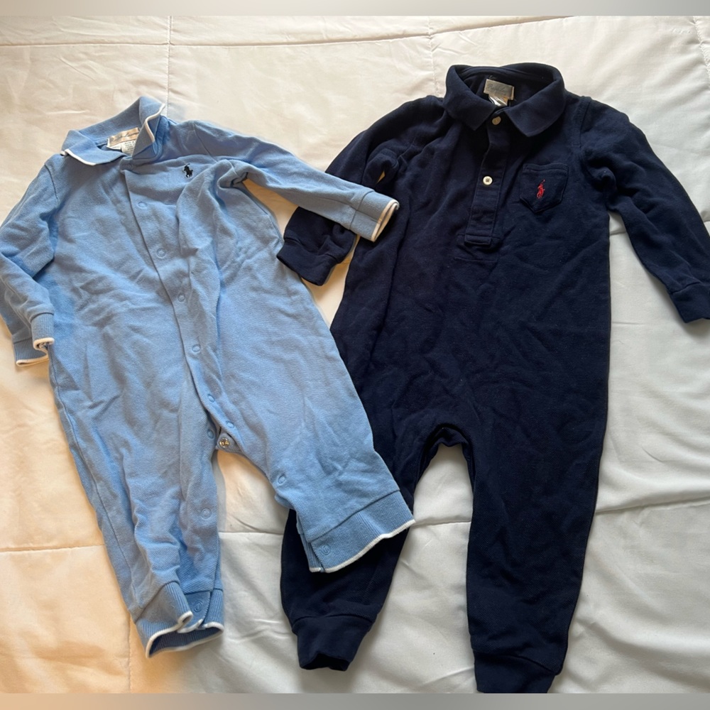 Ralph Lauren Blue Label onesie cotton boys navy blue and light blue